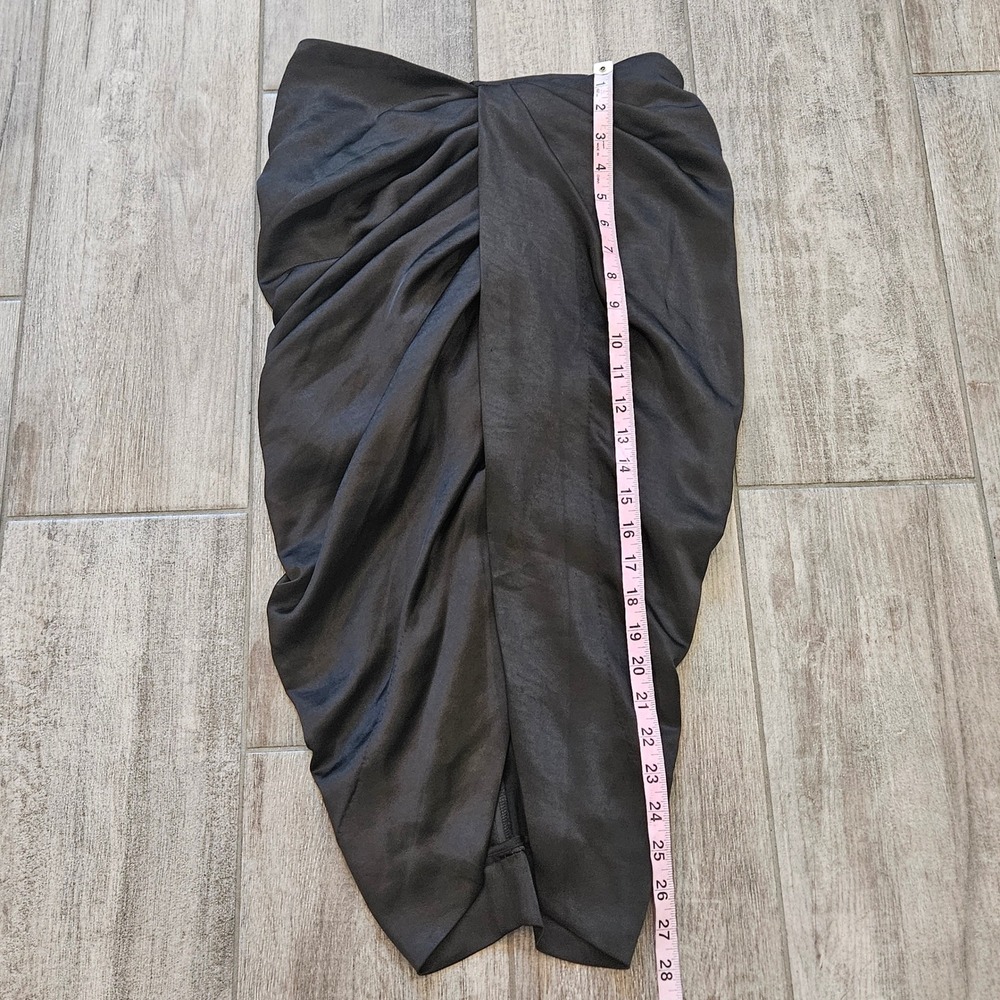 House of CB Miciela Skirt Size S Black Draped Satin Tulip Midi Pleated Wrap - Picture 4 of 8